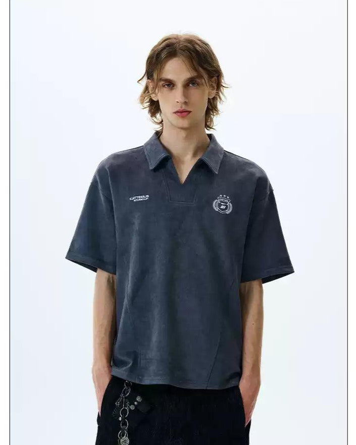 Micro Suede V-Neck Polo Korean Street Fashion Polo By A PUEE Shop Online at OH Vault