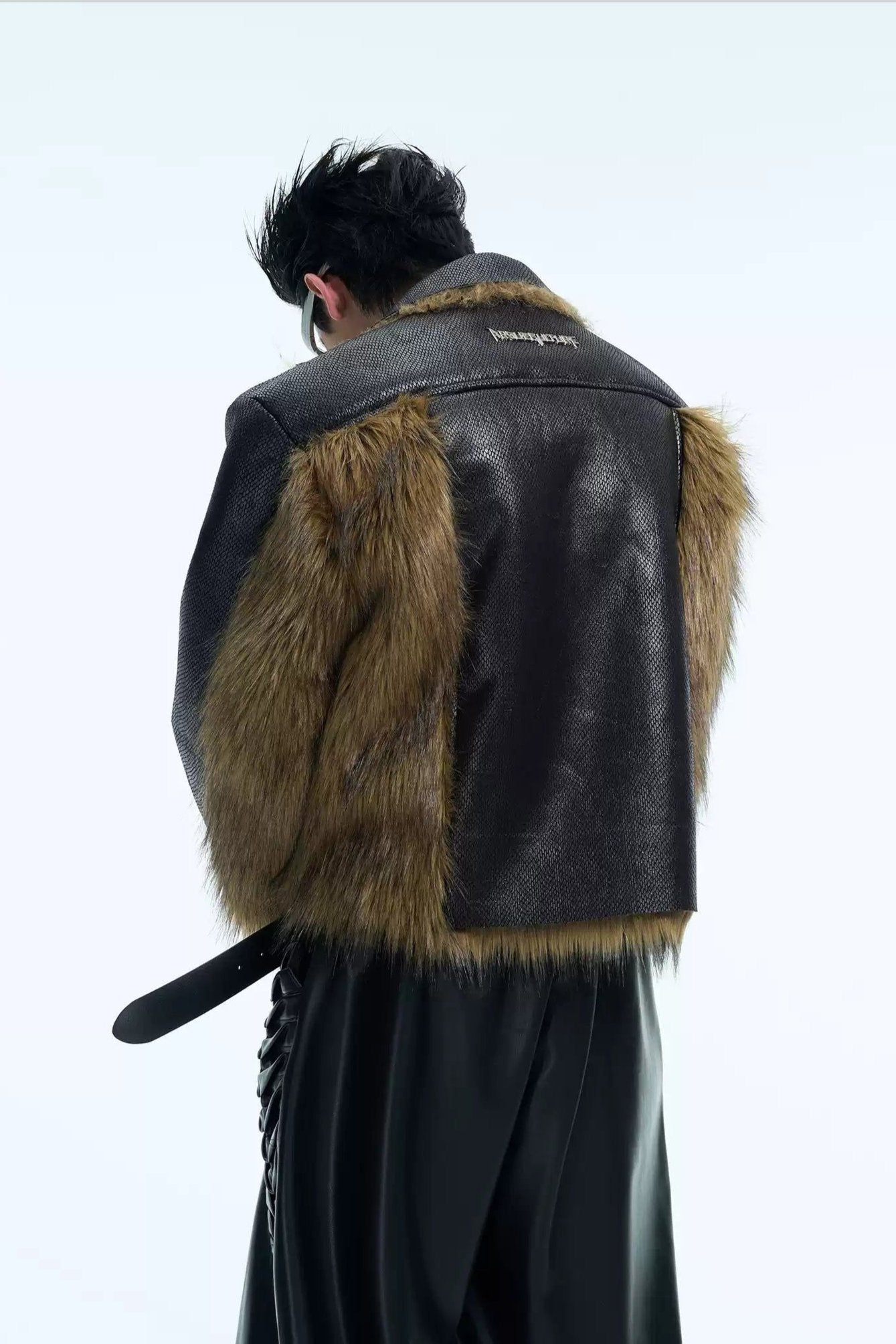 Spliced PU Leather Furry Jacket Korean Street Fashion Jacket By Argue Culture Shop Online at OH Vault