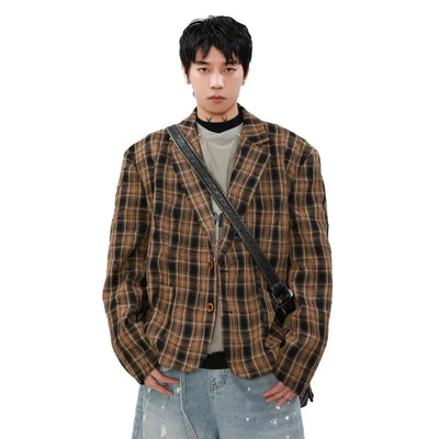 Plaid Pattern Notch Lapel Blazer Korean Street Fashion Blazer By Mr Nearly Shop Online at OH Vault