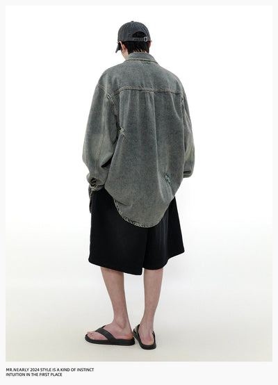 One-Pocket Ripped Denim Shirt Korean Street Fashion Shirt By Mr Nearly Shop Online at OH Vault