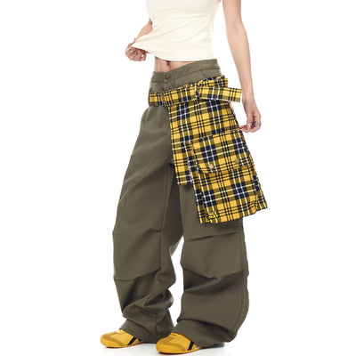 Irregular Plaid Skirt Cargo Pants Korean Street Fashion Pants By Blacklists Shop Online at OH Vault