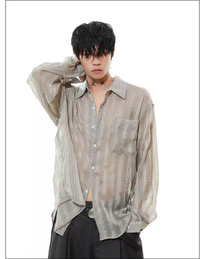 Wrinkled Striped Sheer Shirt Korean Street Fashion Shirt By Mr Nearly Shop Online at OH Vault