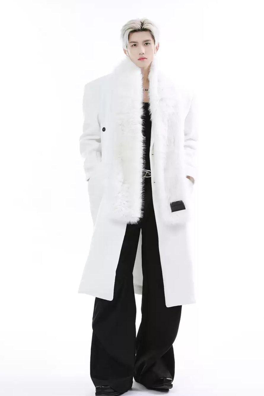 Fuzzy Scarf Double Breasted Long Coat Korean Street Fashion Long Coat By Turn Tide Shop Online at OH Vault