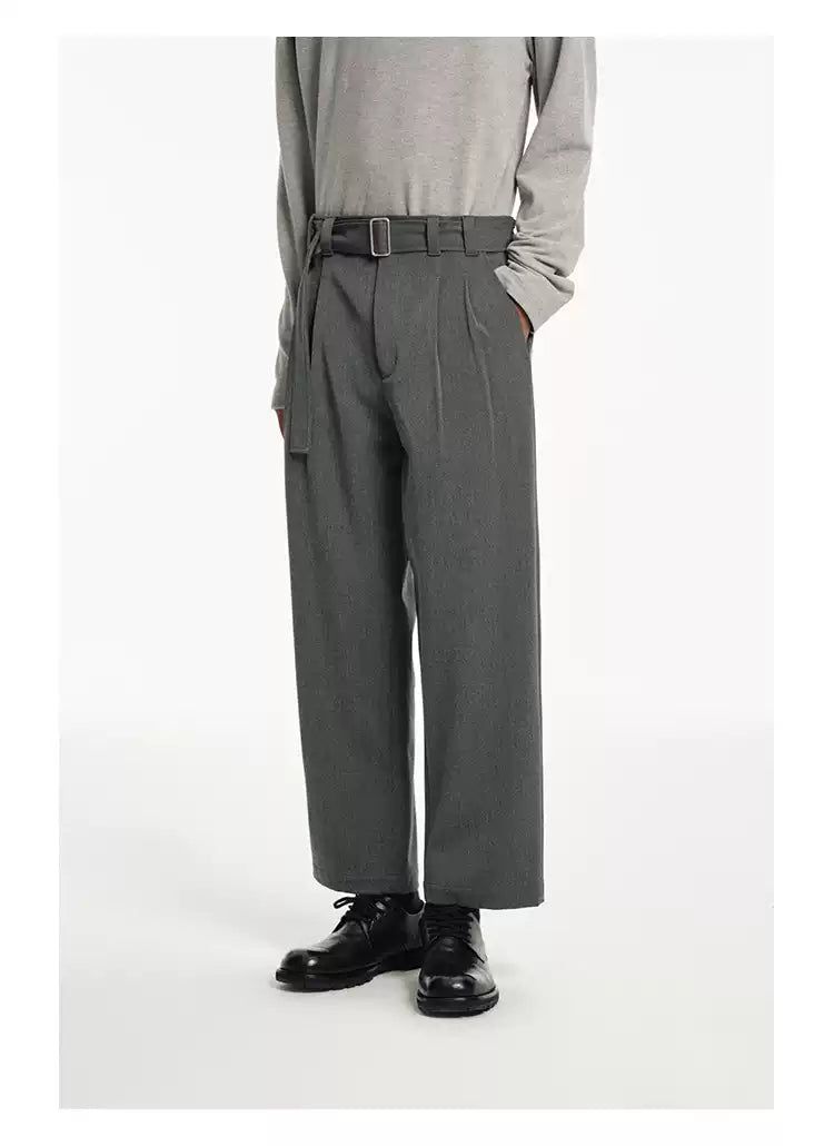 Waist Belt Pleated Cropped Trousers Korean Street Fashion Trousers By NANS Shop Online at OH Vault