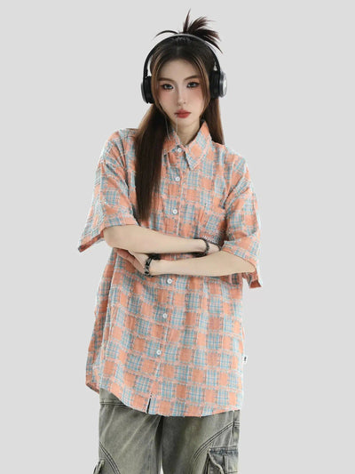 Patched and Patterned Shirt Korean Street Fashion Shirt By INS Korea Shop Online at OH Vault