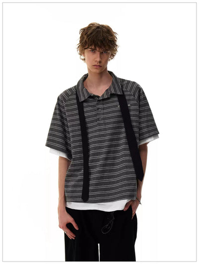 Striped Loose Fit Polo Korean Street Fashion Polo By Mr Nearly Shop Online at OH Vault
