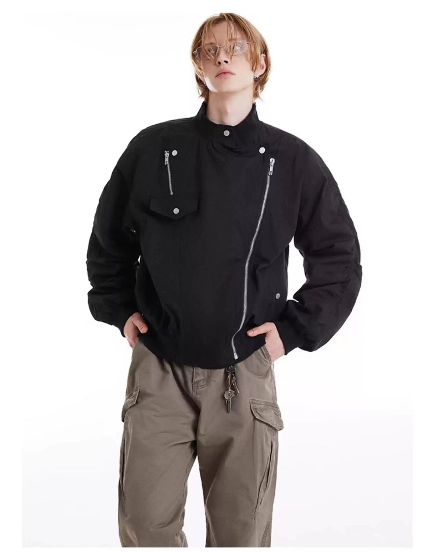 Asymmetric Zipped Bomber Jacket Korean Street Fashion Jacket By Made Extreme Shop Online at OH Vault