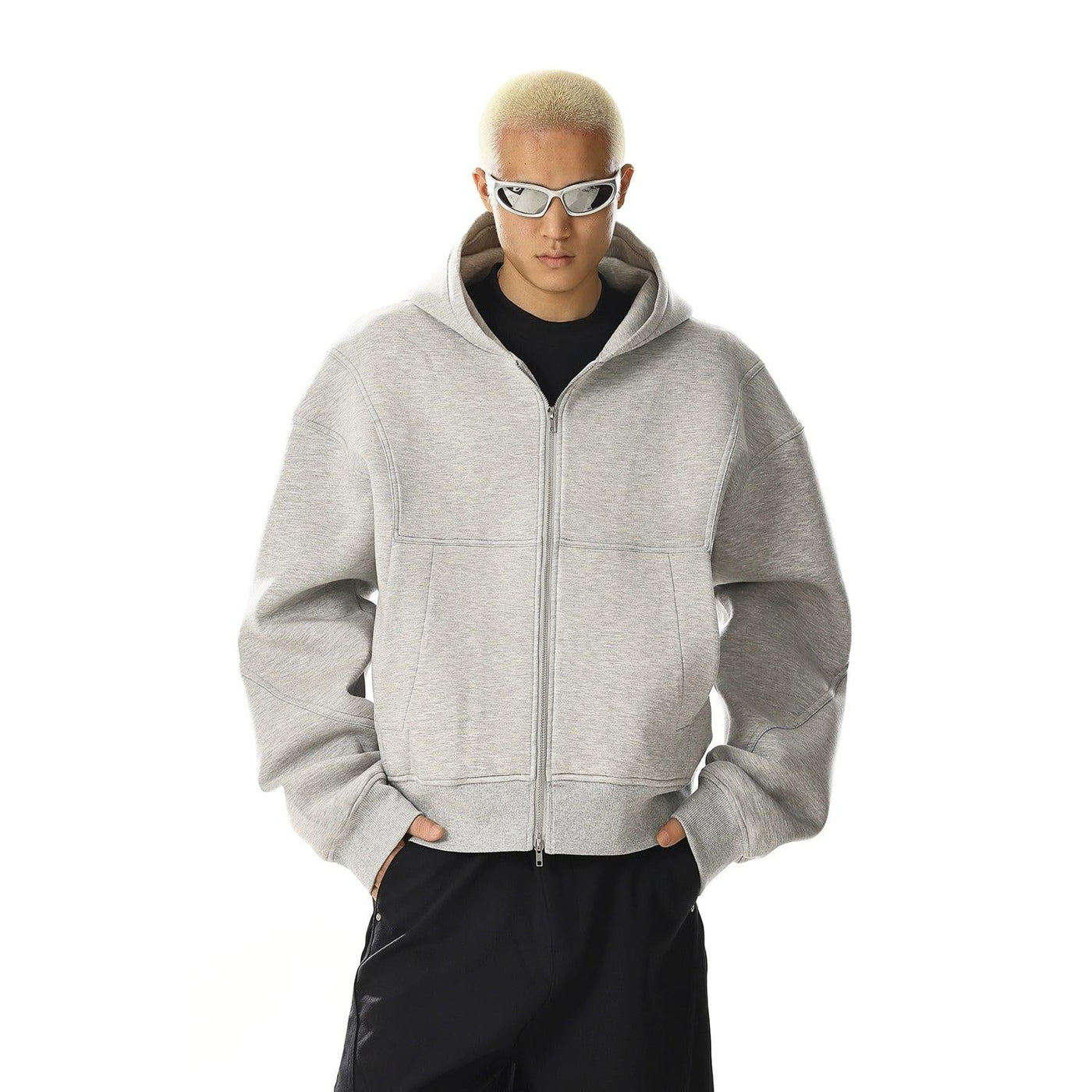 Structured Kangaroo Pocket Zip-Up Hoodie Korean Street Fashion Hoodie By MEBXX Shop Online at OH Vault