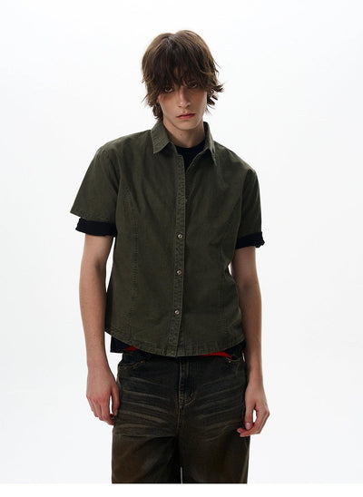 Washed Short Denim Shirt Korean Street Fashion Shirt By 77Flight Shop Online at OH Vault