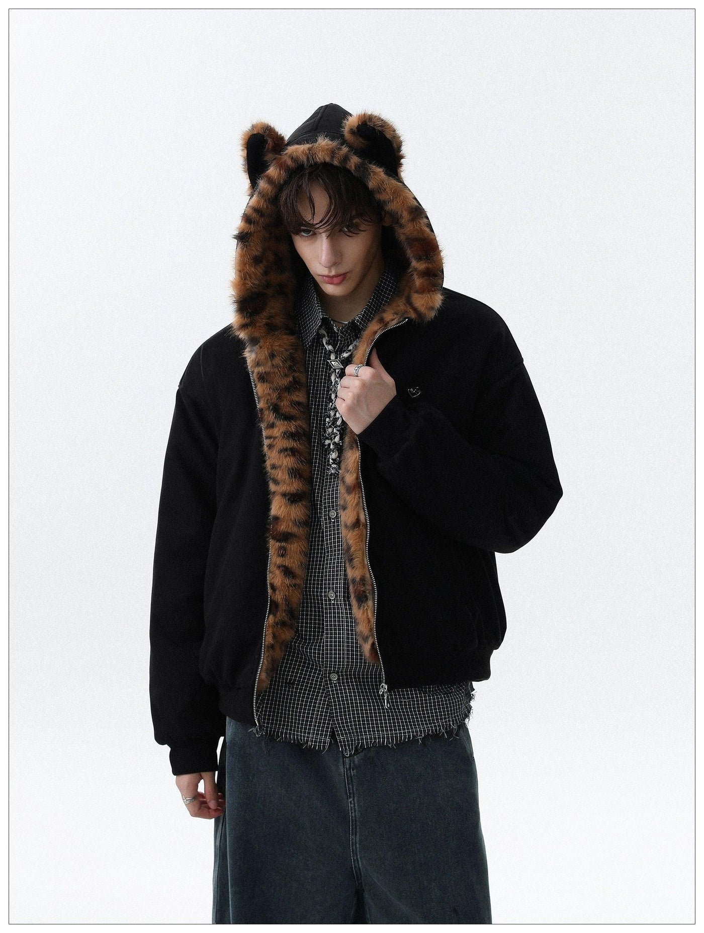 Leopard Print Lining Hooded Jacket Korean Street Fashion Jacket By Mr Nearly Shop Online at OH Vault