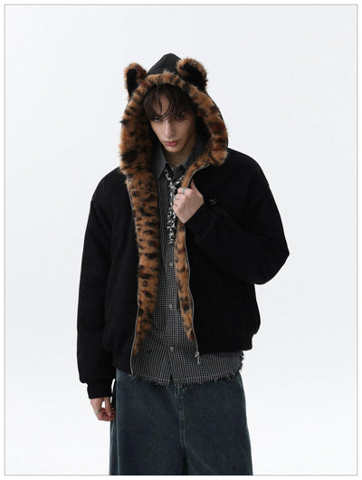 Leopard Print Lining Hooded Jacket Korean Street Fashion Jacket By Mr Nearly Shop Online at OH Vault