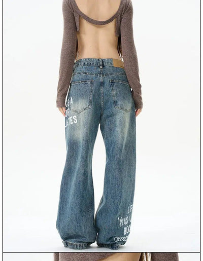 Faded Graffiti Letters Jeans Korean Street Fashion Jeans By 77Flight Shop Online at OH Vault