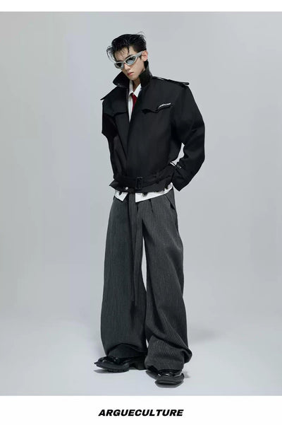 Faux Leather Collar Strap Belt Jacket Korean Street Fashion Jacket By Argue Culture Shop Online at OH Vault