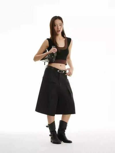Contrast Spliced U-Neck Cropped Tank Top Korean Street Fashion Tank Top By Funky Fun Shop Online at OH Vault