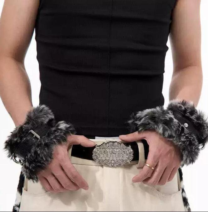 Strapped Faux Fur Bracelet Korean Street Fashion Bracelet By Slim Black Shop Online at OH Vault