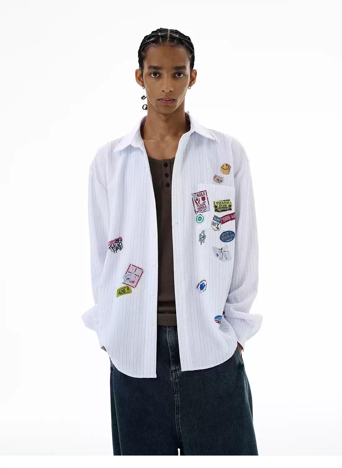 Assorted Patches Detail Shirt Korean Street Fashion Shirt By 77Flight Shop Online at OH Vault