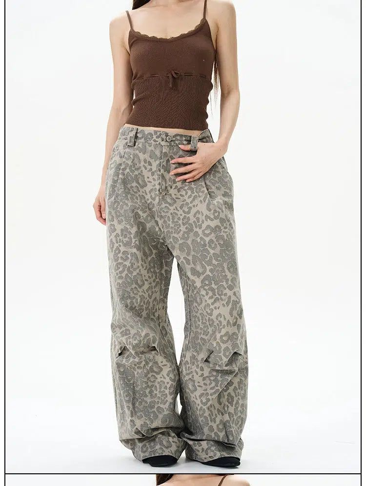 Leopard Print Pleated Pants Korean Street Fashion Pants By 77Flight Shop Online at OH Vault