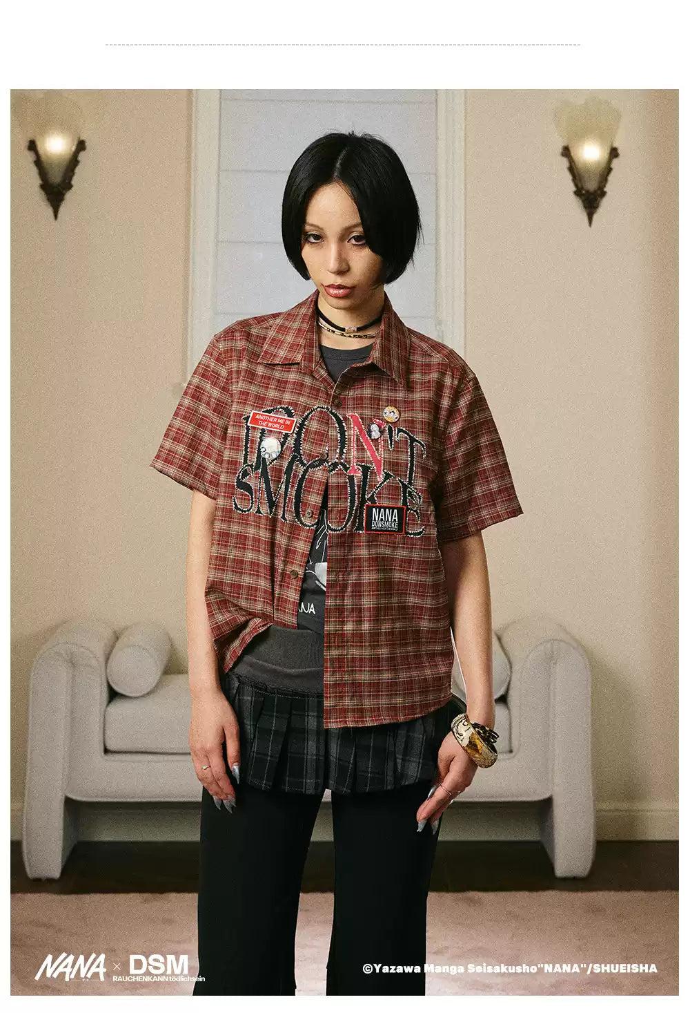 Plaid Logo Short Sleeve Shirt Korean Street Fashion Shirt By Donsmoke Shop Online at OH Vault