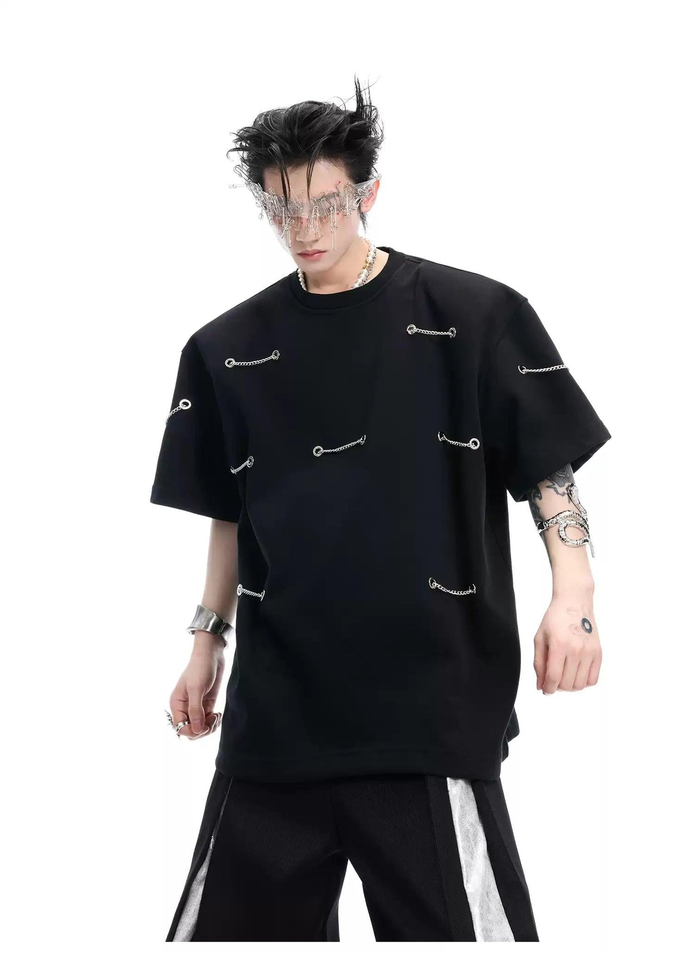 Scattered Chain Holes T-Shirt Korean Street Fashion T-Shirt By Argue Culture Shop Online at OH Vault