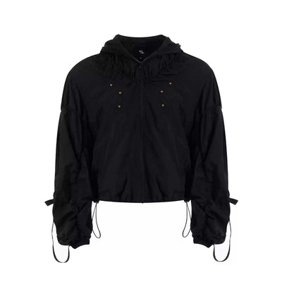 Pleated Hooded Windbreaker Jacket Korean Street Fashion Jacket By Slim Black Shop Online at OH Vault