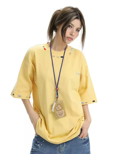 Color Bar Stitches Loose T-Shirt Korean Street Fashion T-Shirt By INS Korea Shop Online at OH Vault