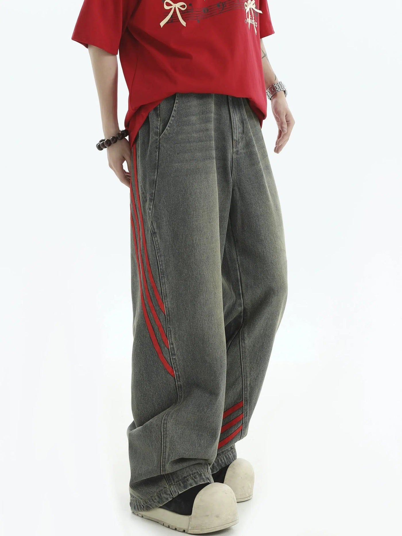 Red Lines Bootcut Jeans Korean Street Fashion Jeans By INS Korea Shop Online at OH Vault
