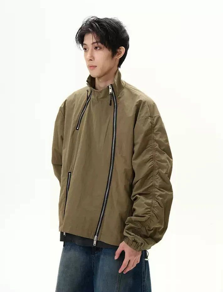 Pleated Zipped Detail Windbreaker Jacket Korean Street Fashion Jacket By 77Flight Shop Online at OH Vault