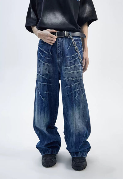 Grunge Whiskers Detail Jeans Korean Street Fashion Jeans By Ash Dark Shop Online at OH Vault