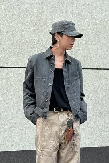 Side Pockets Buttoned Denim Jacket Korean Street Fashion Jacket By Ash Dark Shop Online at OH Vault