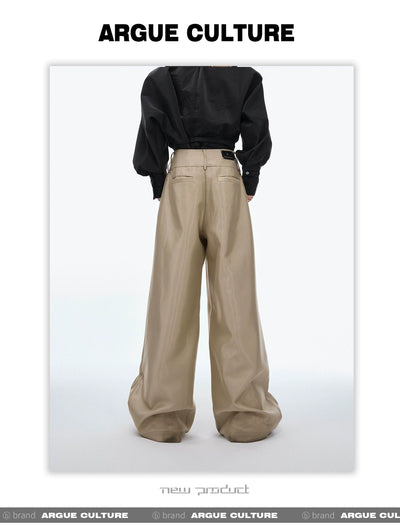 Metallic Pleats Wide Trousers Korean Street Fashion Trousers By Argue Culture Shop Online at OH Vault