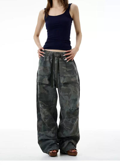 Gartered Waist Loose Camouflage Pants Korean Street Fashion Pants By 77Flight Shop Online at OH Vault