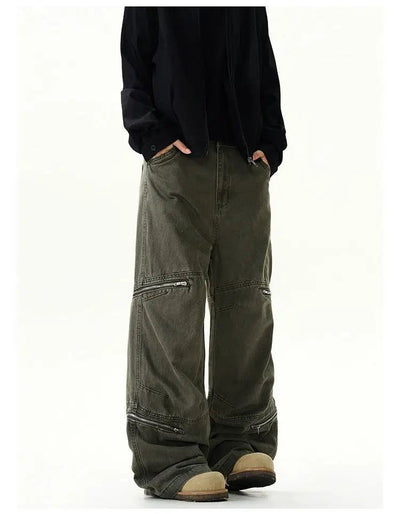 Multi-Zipper Cargo Pants Korean Street Fashion Pants By A PUEE Shop Online at OH Vault