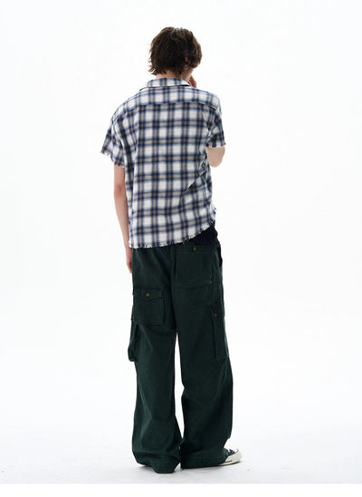 Frayed Ends Plaid Shirt Korean Street Fashion Shirt By 77Flight Shop Online at OH Vault
