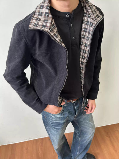 Plaid Lining Micro Suede Jacket Korean Street Fashion Jacket By Made Extreme Shop Online at OH Vault