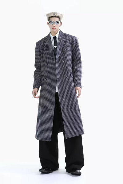 Plaid Peak Lapel Long Coat Korean Street Fashion Long Coat By Turn Tide Shop Online at OH Vault