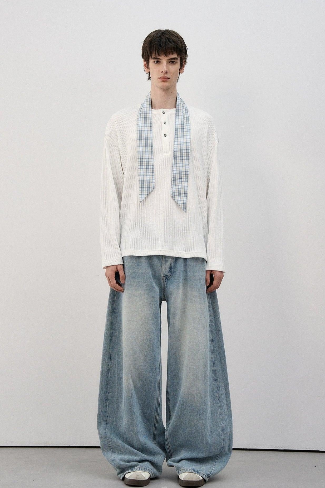Plaid Neck Scarf Textured T-Shirt Korean Street Fashion T-Shirt By MaxDstr Shop Online at OH Vault