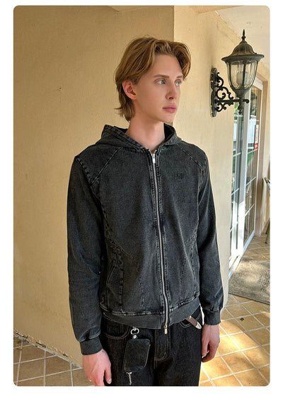 Grunged and Washed Hooded Denim Jacket Korean Street Fashion Jacket By Made Extreme Shop Online at OH Vault