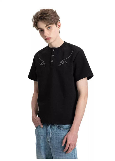 Contrast Stitches Henley Collar T-Shirt Korean Street Fashion T-Shirt By Made Extreme Shop Online at OH Vault
