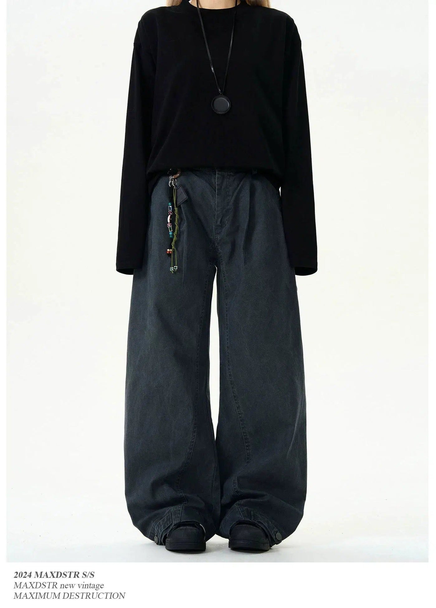 Distressed Pleats Wide Pants Korean Street Fashion Pants By MaxDstr Shop Online at OH Vault