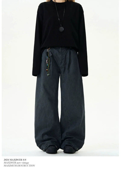 Distressed Pleats Wide Pants Korean Street Fashion Pants By MaxDstr Shop Online at OH Vault