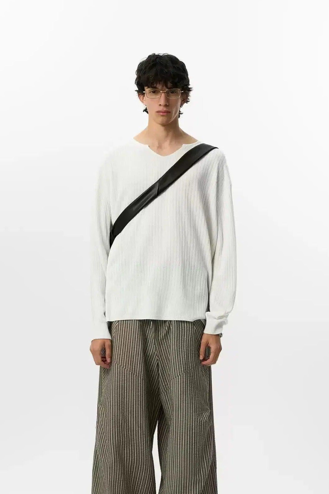 Textured V-Neck Sweater Korean Street Fashion Sweater By JHYQ Shop Online at OH Vault