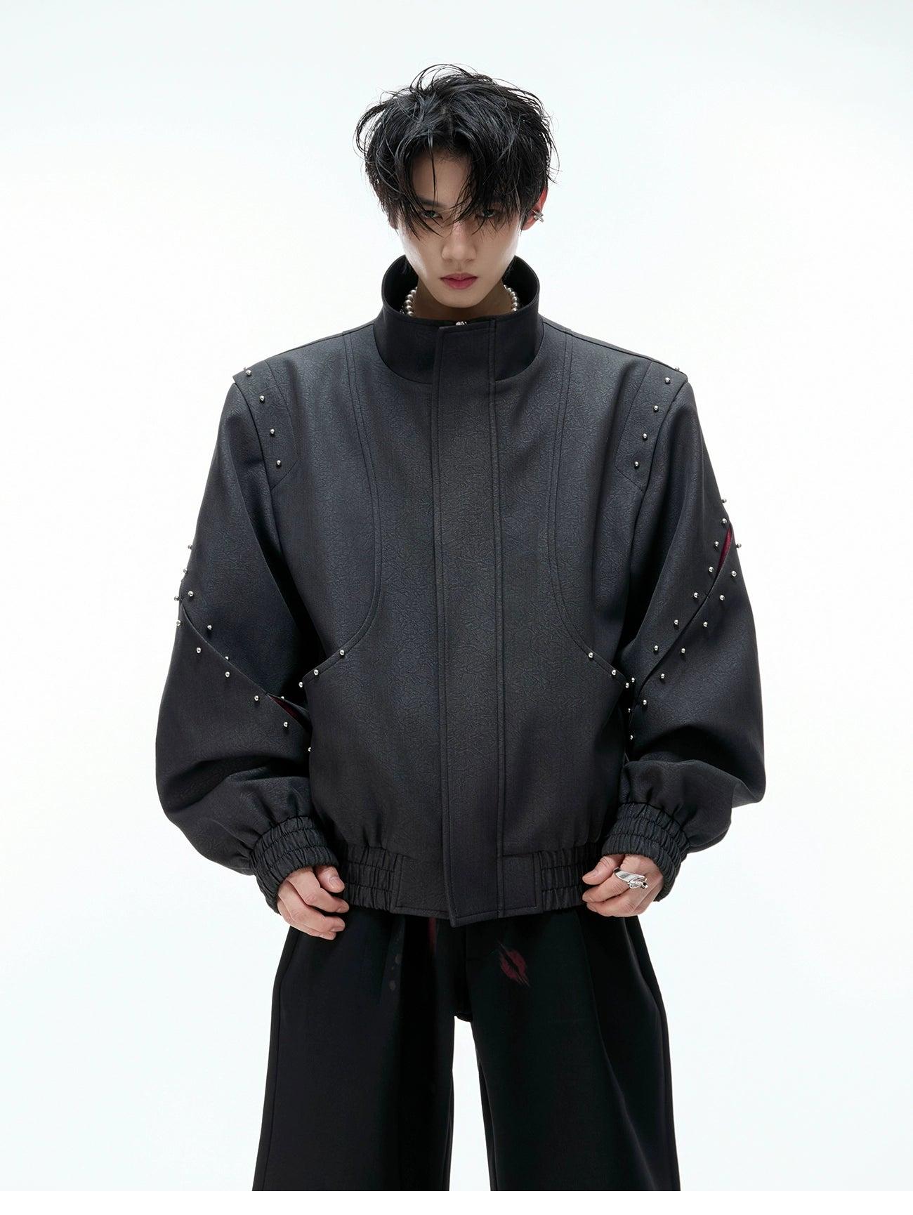 Metallic Bead Textured PU Leather Jacket Korean Street Fashion Jacket By Argue Culture Shop Online at OH Vault