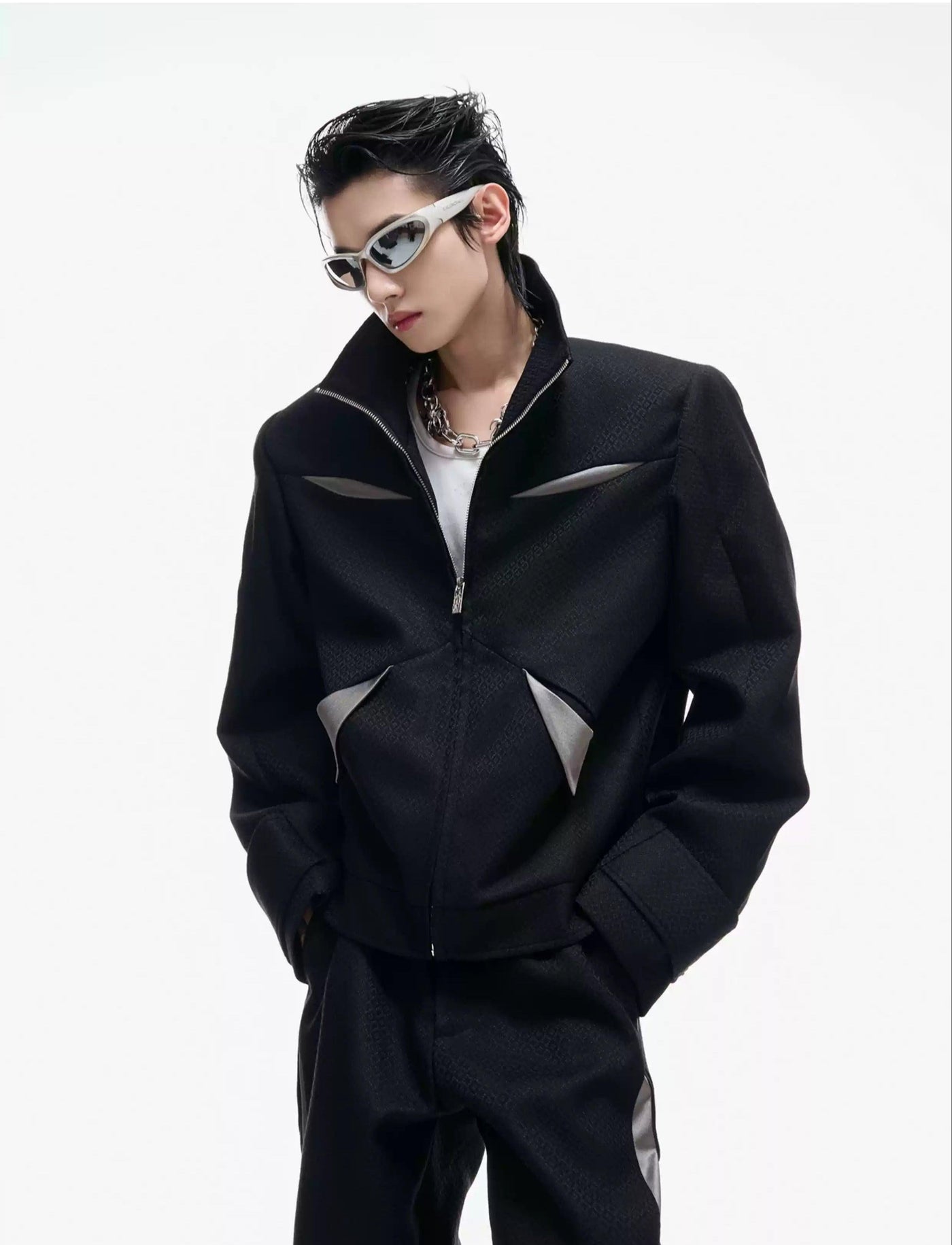 Spliced Contrast Boxy Jacket & Flared Trousers Set Korean Street Fashion Clothing Set By Argue Culture Shop Online at OH Vault