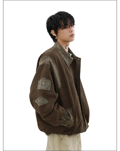 PU Leather Patched Buttoned Jacket Korean Street Fashion Jacket By Mr Nearly Shop Online at OH Vault