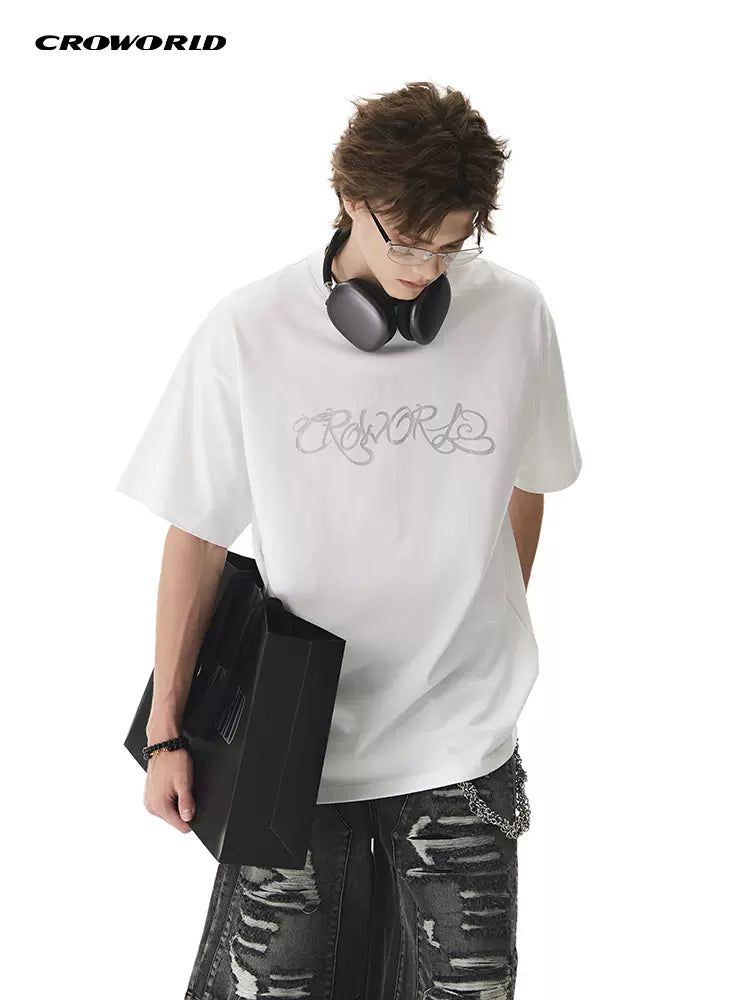 Cursive Logo Print T-Shirt Korean Street Fashion T-Shirt By Cro World Shop Online at OH Vault