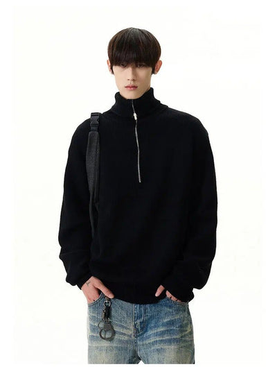 High Collar Ribbed Knit Half-Zip Korean Street Fashion Half-Zip By A PUEE Shop Online at OH Vault