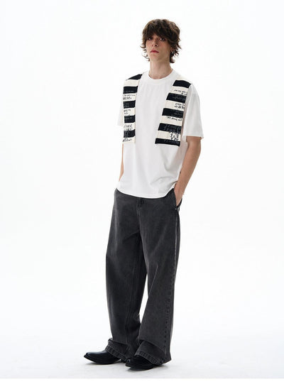 Over Shoulder Patched T-Shirt Korean Street Fashion T-Shirt By 77Flight Shop Online at OH Vault