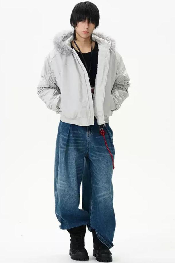 Fur Trimmed Hood Bomber Jacket Korean Street Fashion Jacket By 77Flight Shop Online at OH Vault