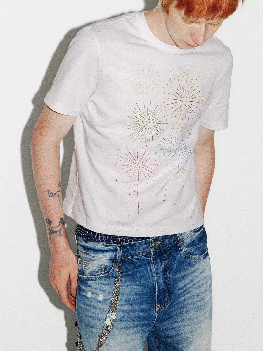 Fireworks Stitch Casual T-Shirt Korean Street Fashion T-Shirt By Conp Conp Shop Online at OH Vault