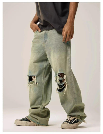 Sand Wash Ripped Knee Jeans Korean Street Fashion Jeans By Remedy Shop Online at OH Vault